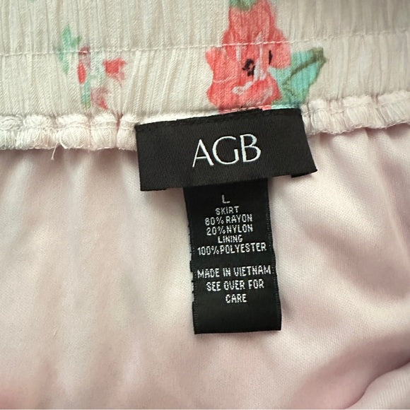 AGB White Floral Maxi Women’s Lining Lightweight Elastic Waist Skirt – Size L