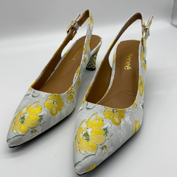 PanacheProse J Renee Mayetta Floral Print Slingback Pumps Shoes Size 7M NEW