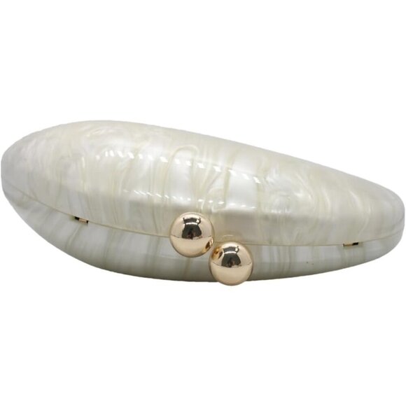 Women White Seashell Chain Shoulder Bag Acrylic Evening Clutch Glitter Party Bag