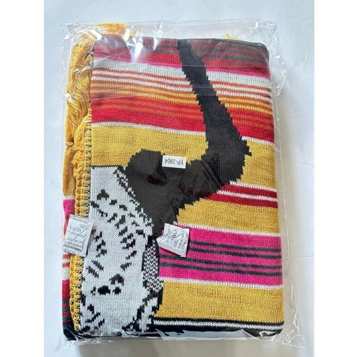 New Boho Bull Skull Serape Stripe Poncho Muiticolor Mustard