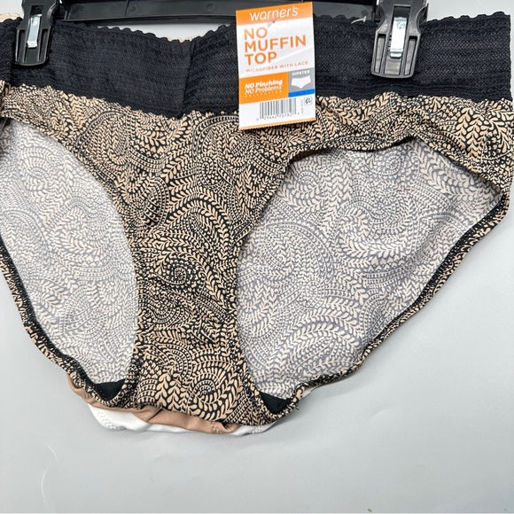 NWT Warner's Women’s 3 Set Floral Brown and Cream Lace Panties