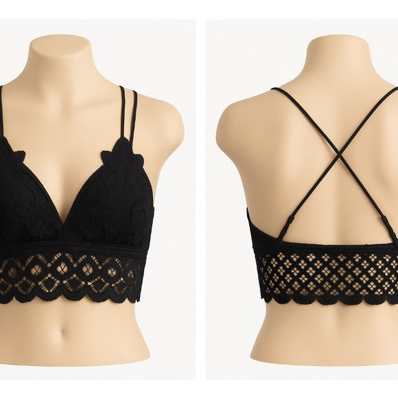 Crochet Lace Bralette – Diamond Smocking Back with Removable Pads