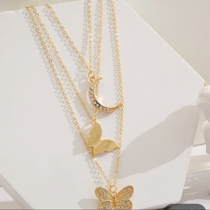 New Boho Double Layered Butterfly Necklace Set