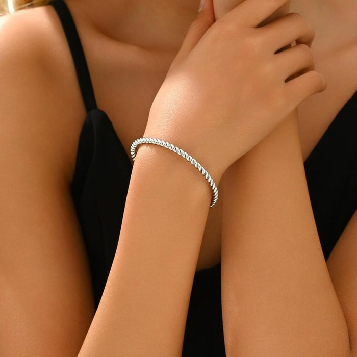 New Women 18K Gold Plated Twisted Chunky Cuff Bracelets Stainless Steel Bangle