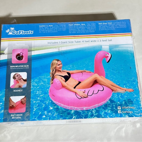 NWT GoFloats Inflatable Flamingo Party Tube