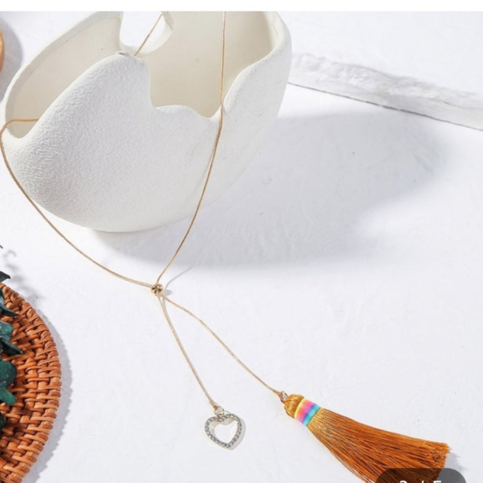 New Boho Trend Adjustable Heart Tassel Necklace
