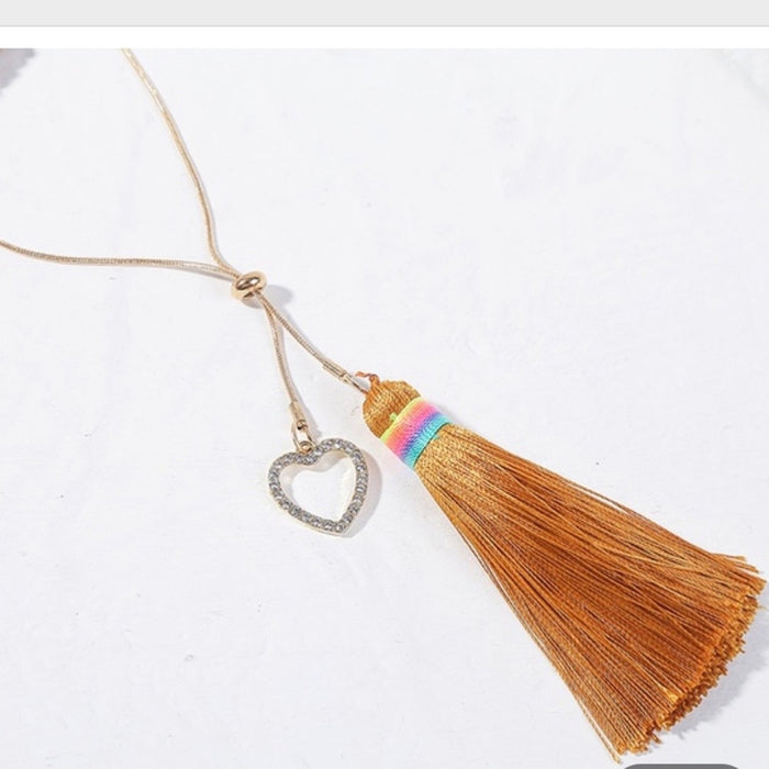 New Boho Trend Adjustable Heart Tassel Necklace