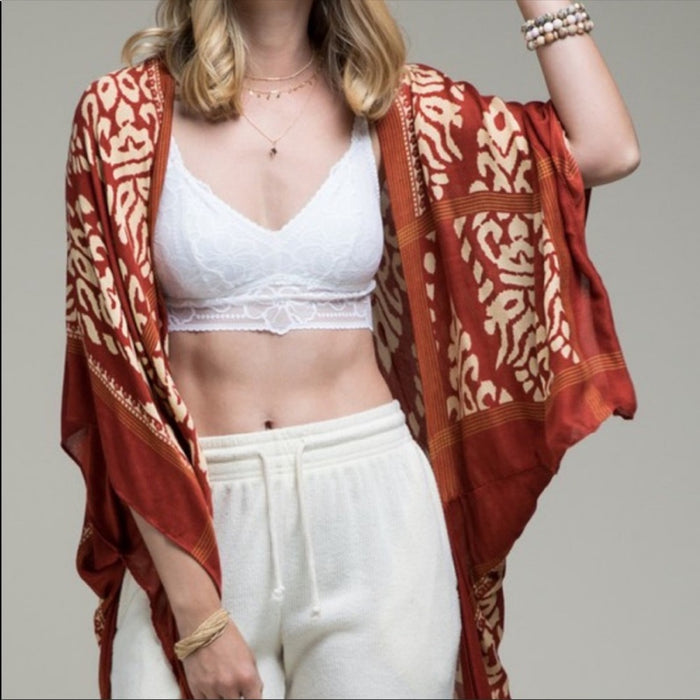 PanacheProse Kimono Damask Print with mini pompom and split Angel sleeves *100 Viscose