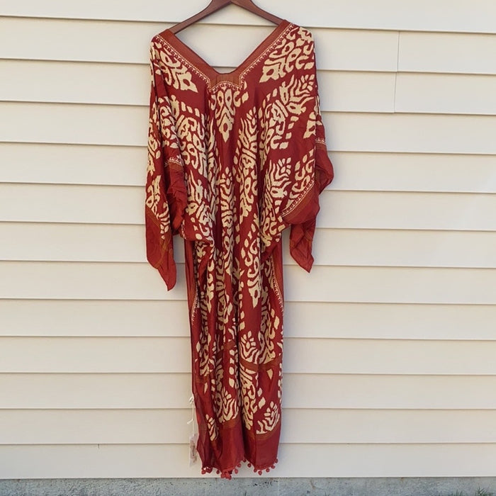 PanacheProse Kimono Damask Print with mini pompom and split Angel sleeves *100 Viscose