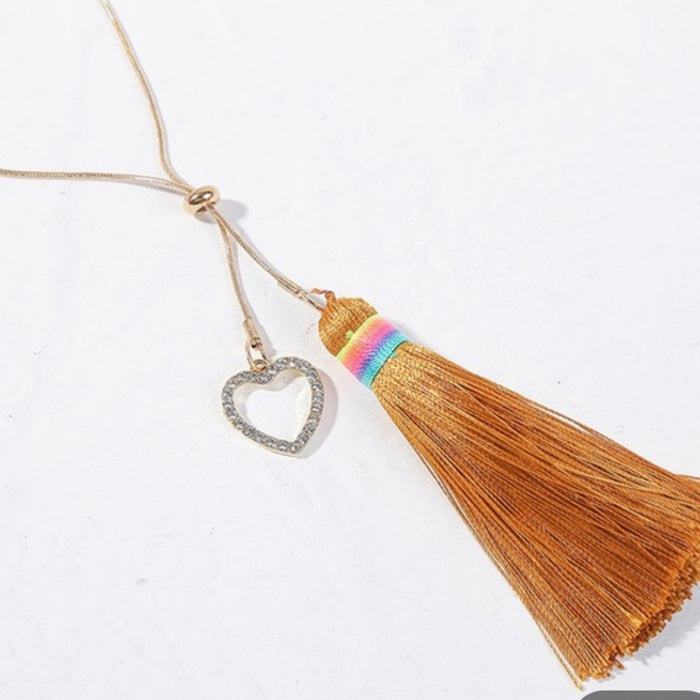 New Boho Trend Adjustable Heart Tassel Necklace