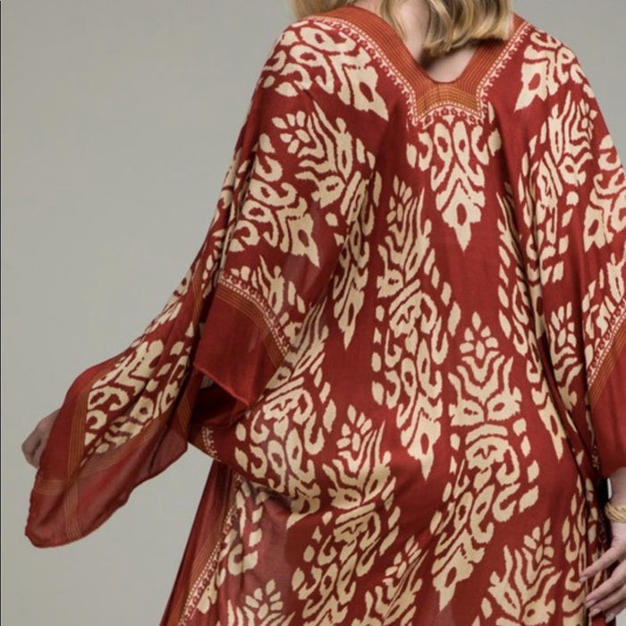 PanacheProse Kimono Damask Print with mini pompom and split Angel sleeves *100 Viscose