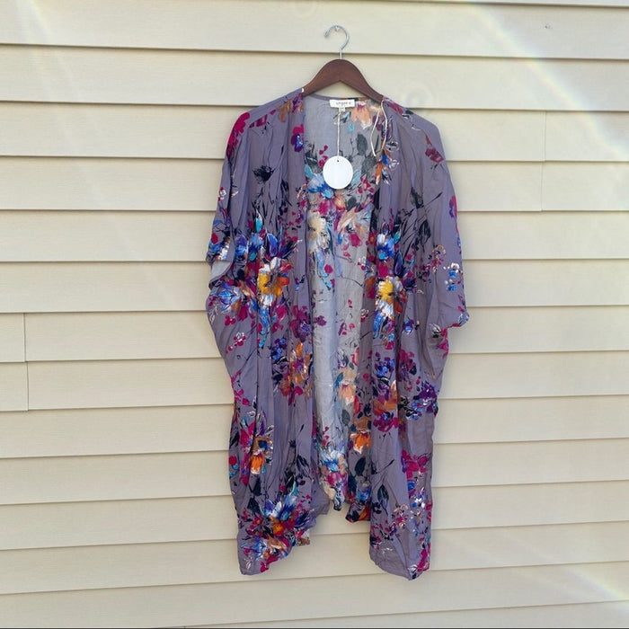 Brand New Umgee Kimono Open Front Mix Printed Floral With Side Slits Kimono NEW