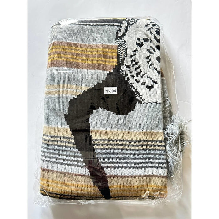 PanacheProse Boho Bull Skull Serape Stripe Poncho Grey Muiticolor