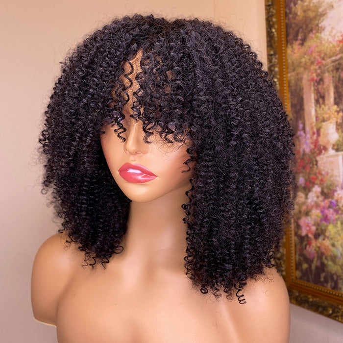 Kinky Curly Human Hair Wig with Bangs  Versatile & Stylish