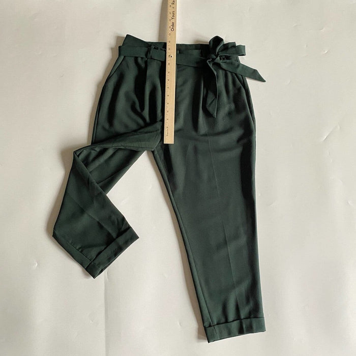 ASOS US 6 Women’s Solid Color Dark Green Cropped Capri Belt Pant
