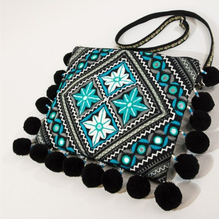 Boho Handmade Ruggine Flower Embroidery Long Handbag