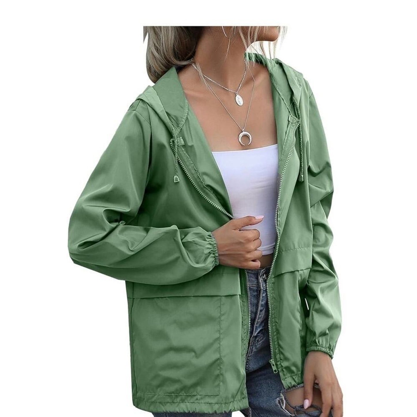 Women's Waterproof Raincoat Lightweight Rain Jacket Hooded Windbreaker Pockets