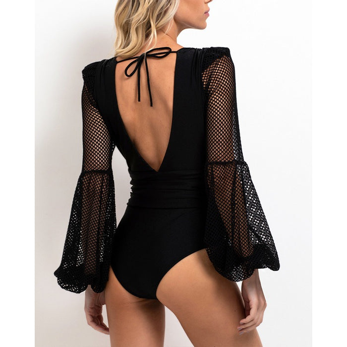 Swimming suit one piece swimsuit women's long sleeved high waisted backless deep V