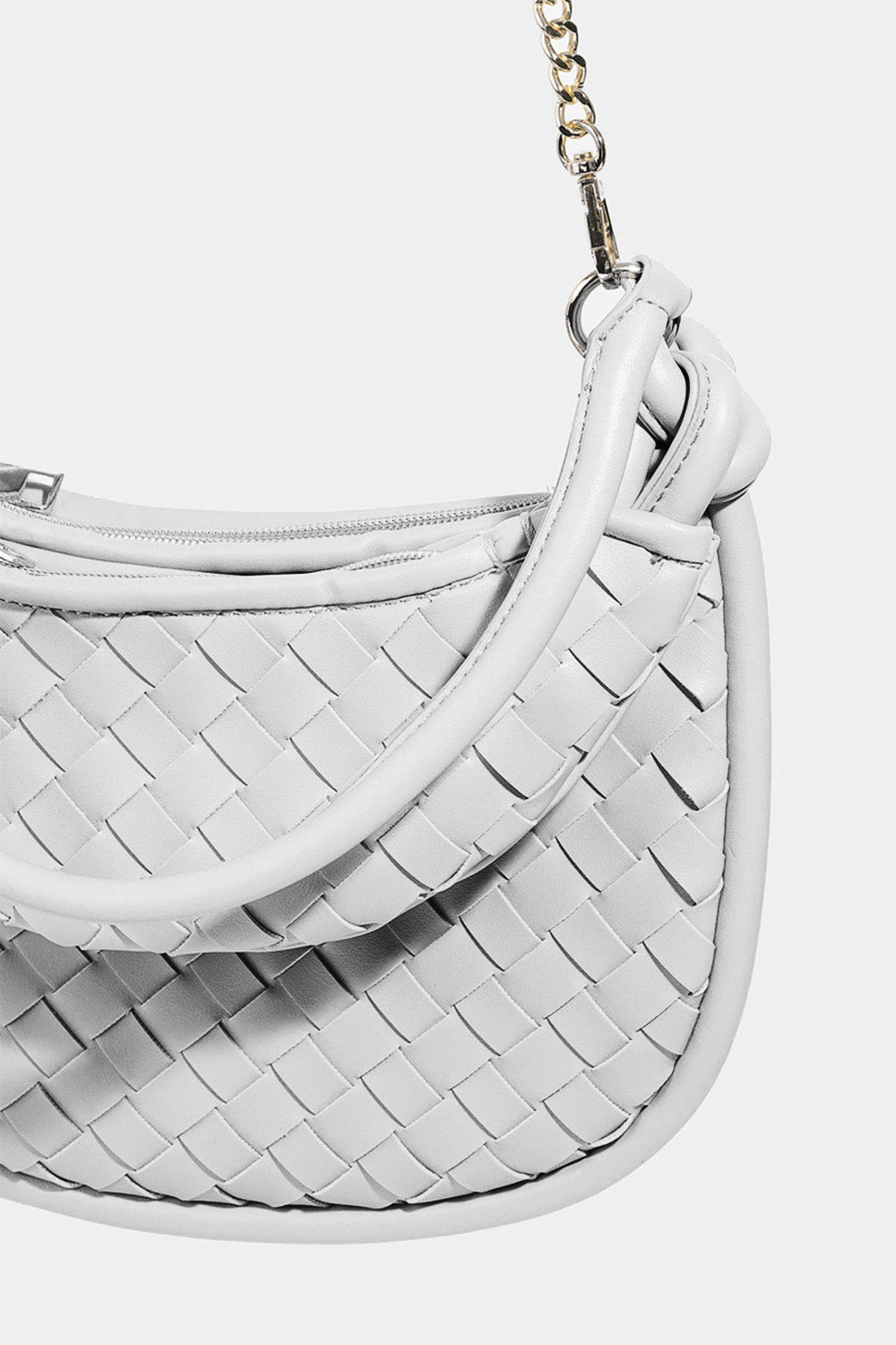 "Chic Fame PU Leather Basket Weave Half Moon Bag for Modern Fashion