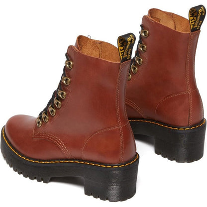 Dr. Martens Heeled Boot Women Red Leona Leather Fashion Boot Sole slip Shoes