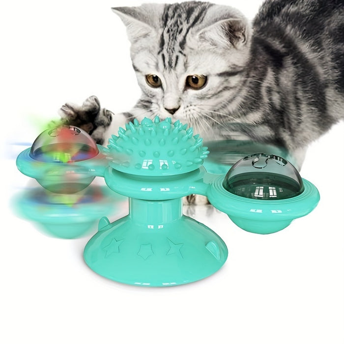 Engaging Cat Windmill Toy with Catnip & Suction Cup – Promotes Play & Dental Health