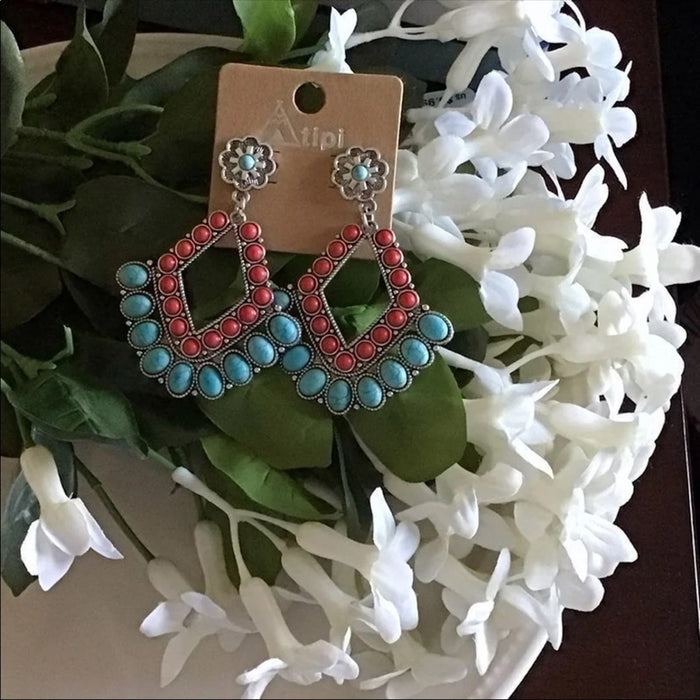 Boho Unique  Red /Turquoise (Multi) Teardrop  Earrings ⭐️⭐️⭐️⭐️⭐️