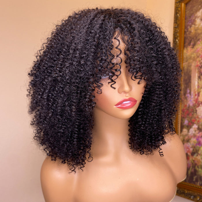 Kinky Curly Human Hair Wig with Bangs  Versatile & Stylish