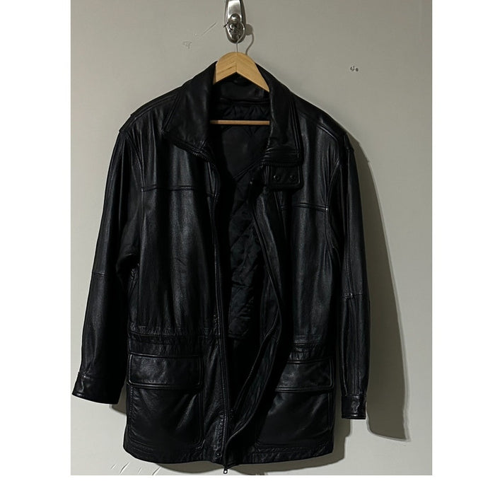 Vintage Black Leather Jacket Thinsulate Insulation Zip Front Classic Coat