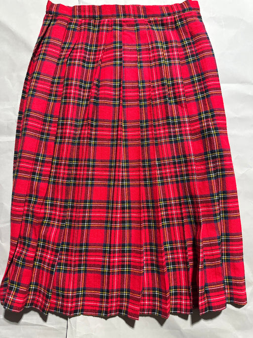 Plaid Pleated Skirt Red Tartan Size M Back View