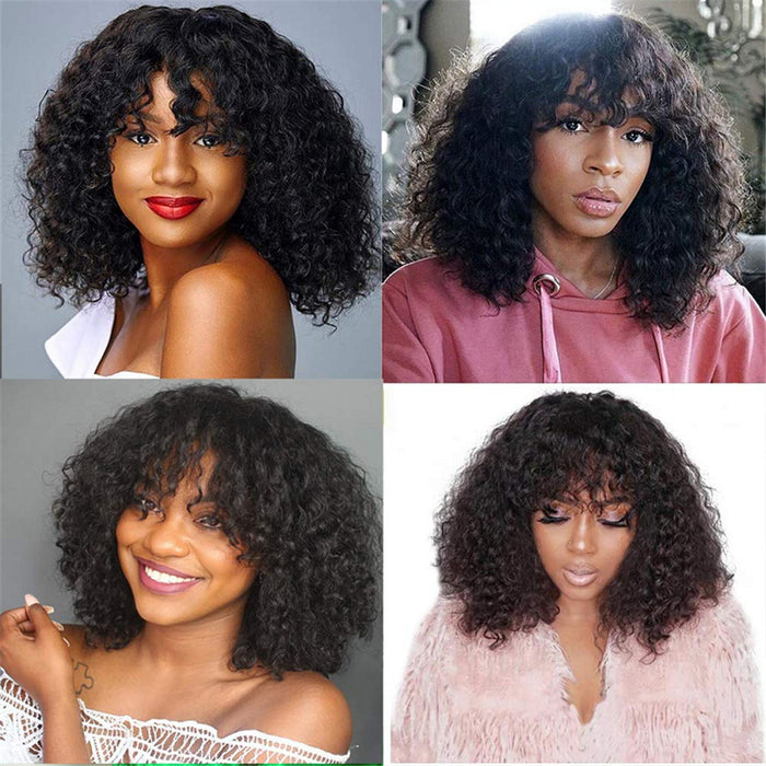 Kinky Curly Human Hair Wig with Bangs  Versatile & Stylish