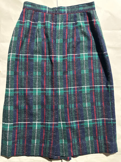 College Town Plaid Skirt Green Tartan Size 11/12 Back View