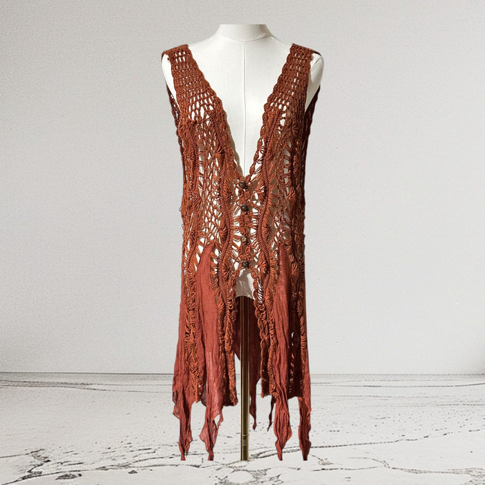 Pre-Loved “Life Isn’t Perfect but Your Fit Can Be” Rust Crochet Fringe Tank Top – Women’s 2X