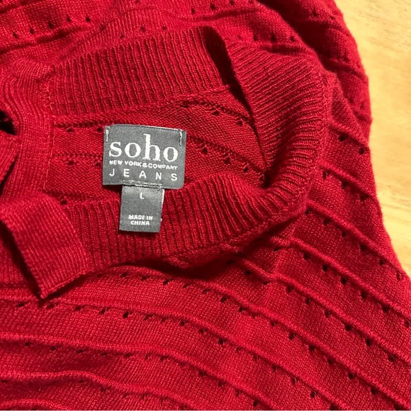 Soho Women’s Red Tie‑Back Knit Sweater – Size Large Pre‑Loved