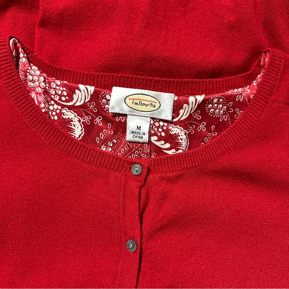 Talbots Red Button-Front Cardigan Silk Blend Sweater - Size M (Pre-Loved) | PanacheProse