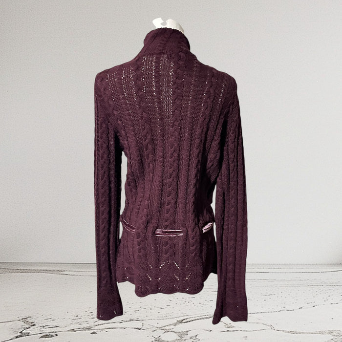 Pre-Loved Lauren Ralph Lauren Deep Burgundy Cotton Cardigan with Belt – Size M