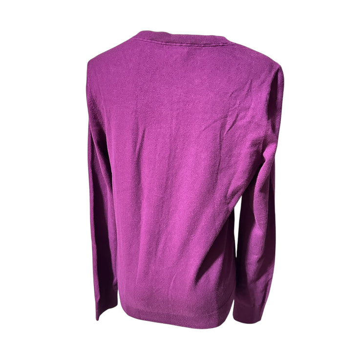 Pre - Loved Talbots Women’s Magenta Button Front Cardigan Sweater – Size Medium Long Sleeve Crew Neck Knit Top | Free & Fast Shipping