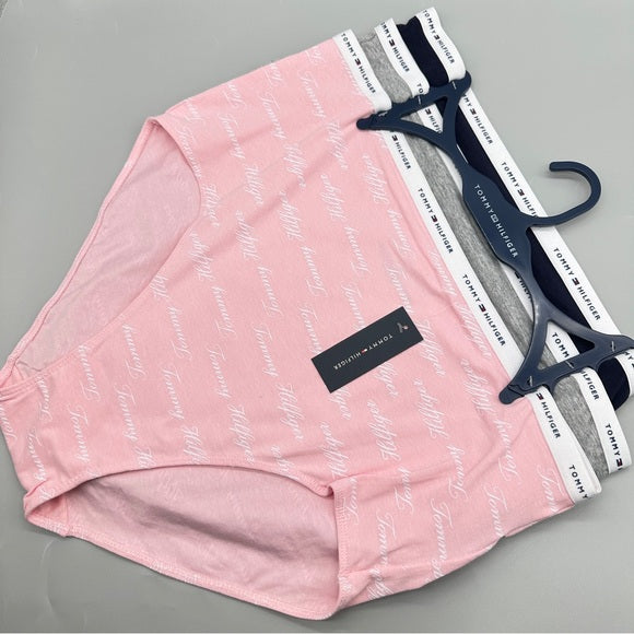 NWT  3-Pack Tommy Hilfiger Womens Cotton Panties Size 1X Pink/Blue/Gray Logo