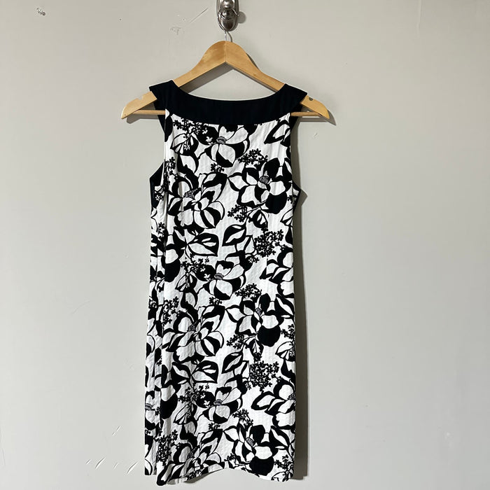 Loft Women’s Dresses Size 4 White & Black Sleeveless Floral Pullover Boat Neck Zip Side