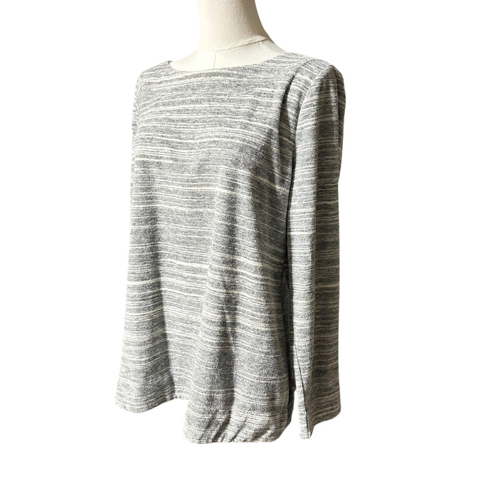 Talbots Women’s Gray & White Striped Knit Top – Size Large Pre‑Loved