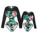 Parent-Child Swimwear New Long Sleeve Printed One Piece Bikini Kids Swimming Surf Snorkeling Swimwear