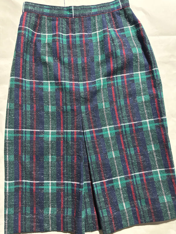 College Town Plaid Skirt Green Tartan Size 11/12 Front View
