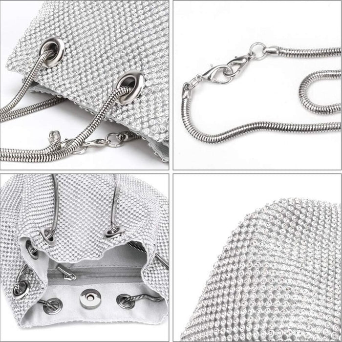 PanacheProse Women's Sliver Bucket Shining Shoulder Bag Rhinestones