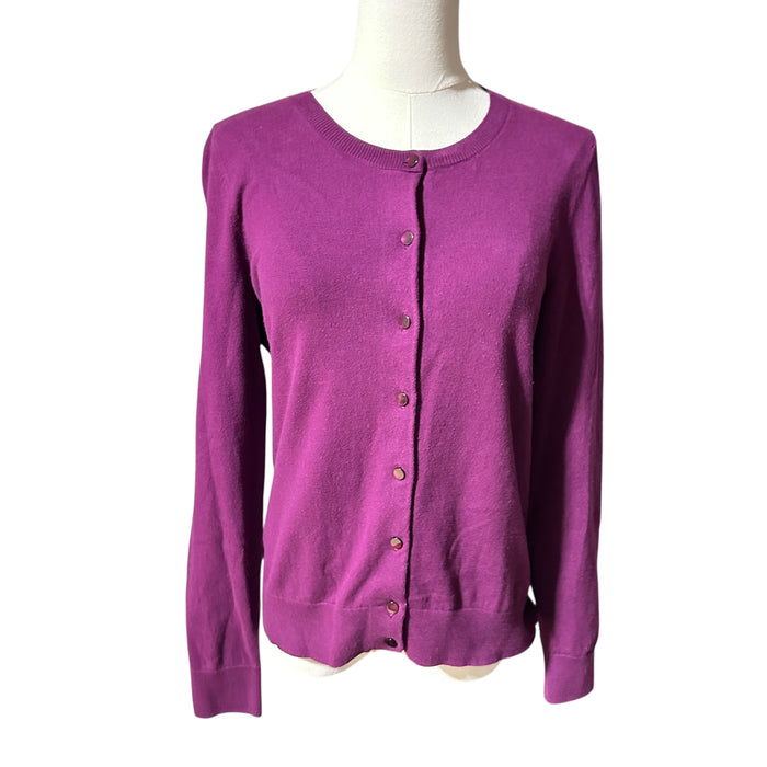 Pre - Loved Talbots Women’s Magenta Button Front Cardigan Sweater – Size Medium Long Sleeve Crew Neck Knit Top | Free & Fast Shipping