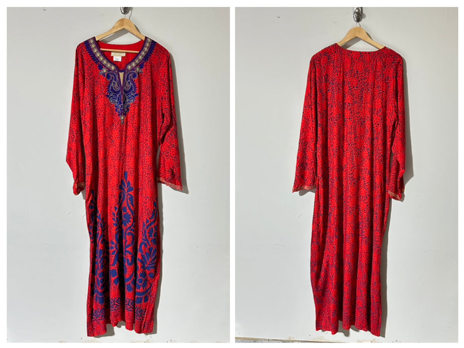 Authentic Women’s Embroidery Caftan Beach Summer V Neck Size S Long Dresses
