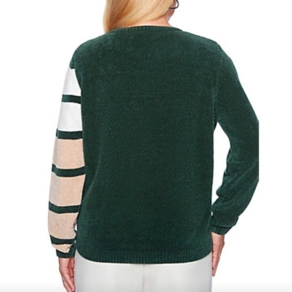 Alfred Dunne Women’s Beaded Diagonal 
Sweater Neck Colorblock Sweater Size S