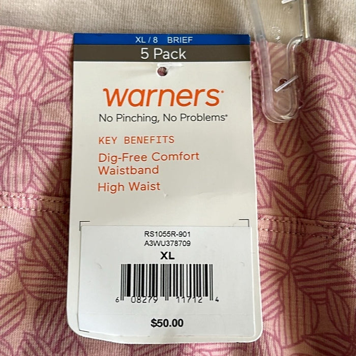 Warners Women’s Size XL/8 5 Packs No Pinching Comfort Waistband High Waist Brief