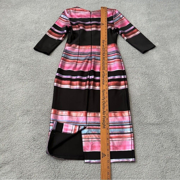 Eci Women’s Dresses Size 6 Multicolor Striped Long Sleeves Boat Neck Back Zip