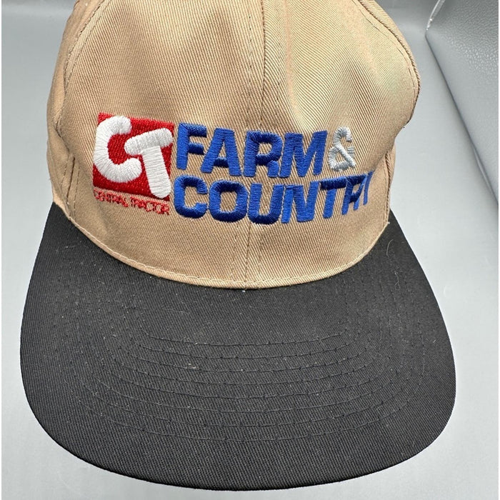 VINTAGE CT Farm & Country Hat Cap Snap Back Beige Logo Men’s 90s
