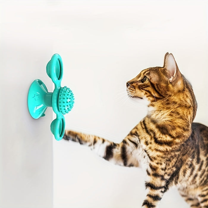 Engaging Cat Windmill Toy with Catnip & Suction Cup – Promotes Play & Dental Health