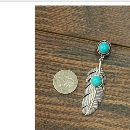 “Bohemian Turquoise Feather Earrings – Vintage Style”